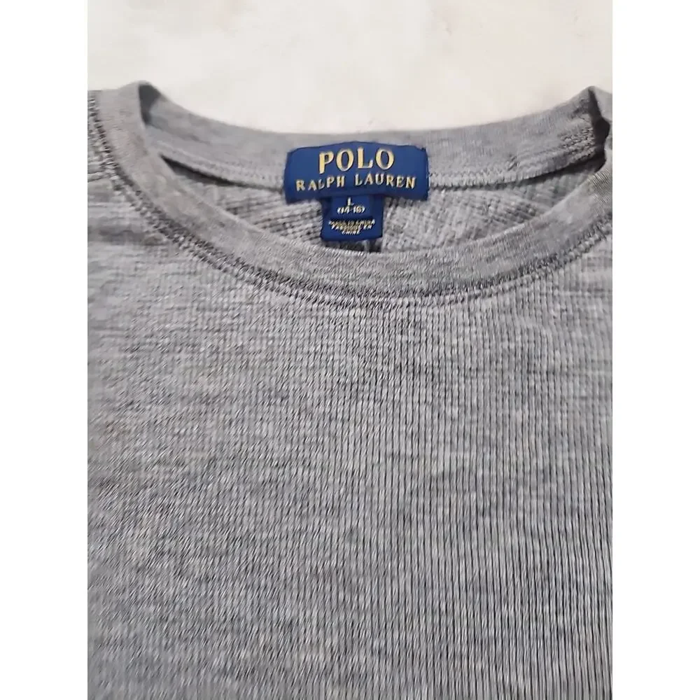 Polo Ralph Lauren‎ Boys Size Large(14-16) Henley Shirt Gray With Orange Pony